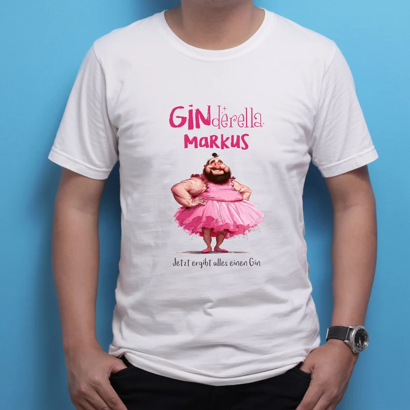 Personalisiertes T-Shirt 'Ginderella' für Männer mit Name & Wunschtext | Weiß