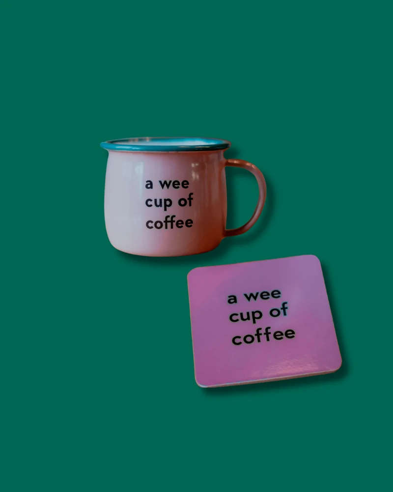 A Wee Cup Of Coffee Pink Mug & Coaster Set | Born & Bred