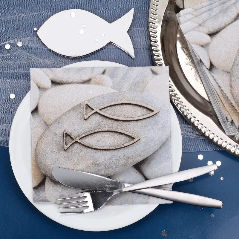 Servietten zur Taufe, Kommunion oder Konfirmation - Fisch & Stein