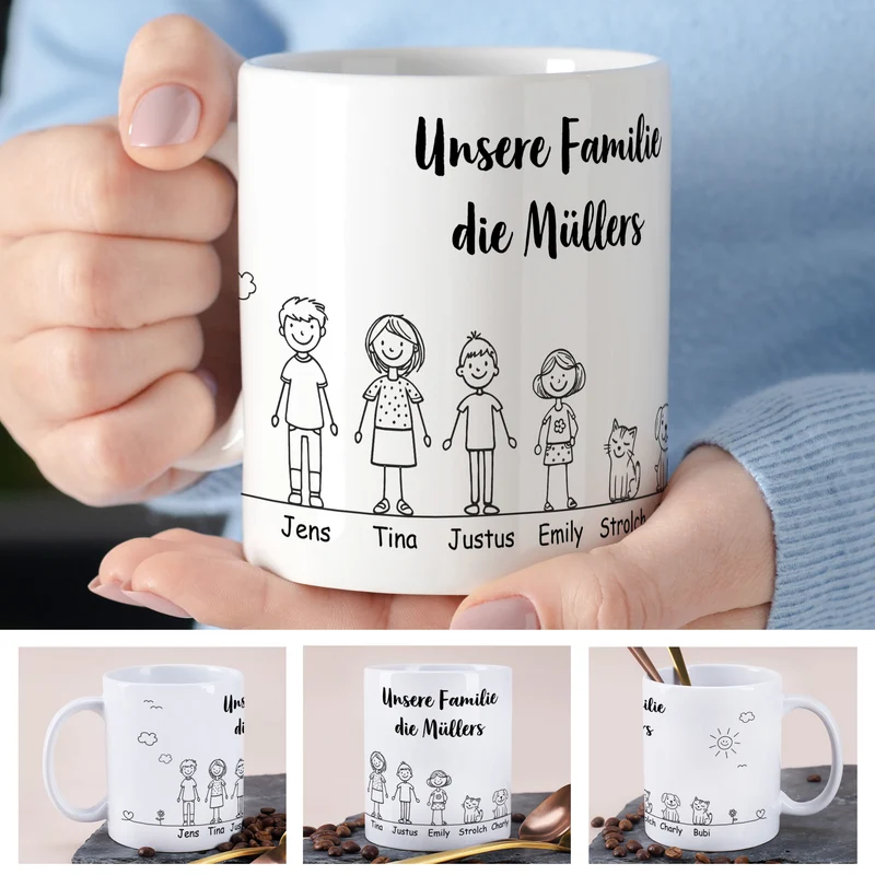Personalisierte Familientasse mit Namen & Wunschtext | Individuelles Geschenk für Mama, Papa & Familie