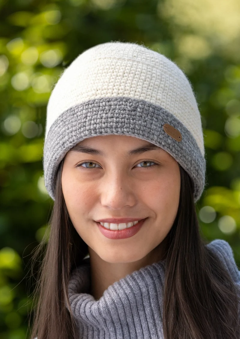 Erin Crochet Turn up Hat | Grey Natural
