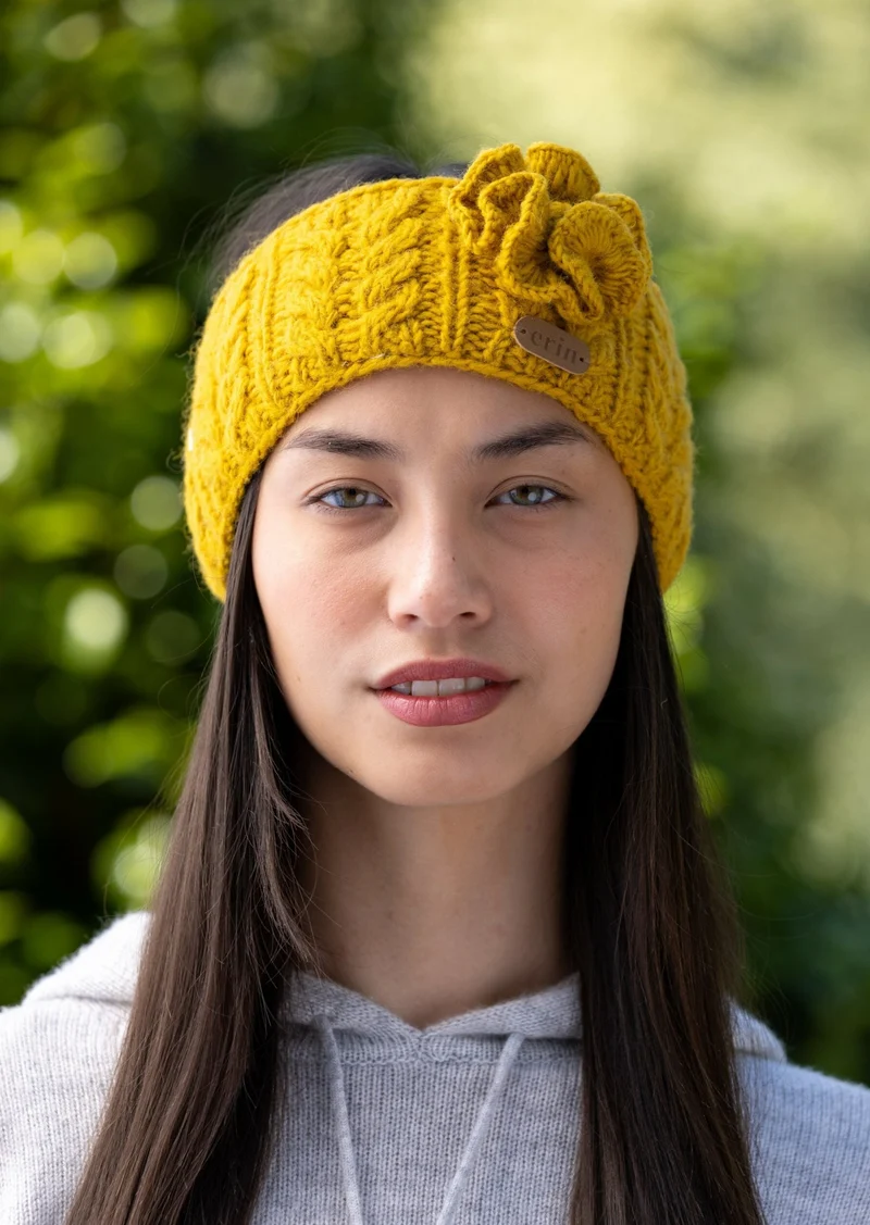 Erin Aran Knitted Flower Wool Headband | Yellow