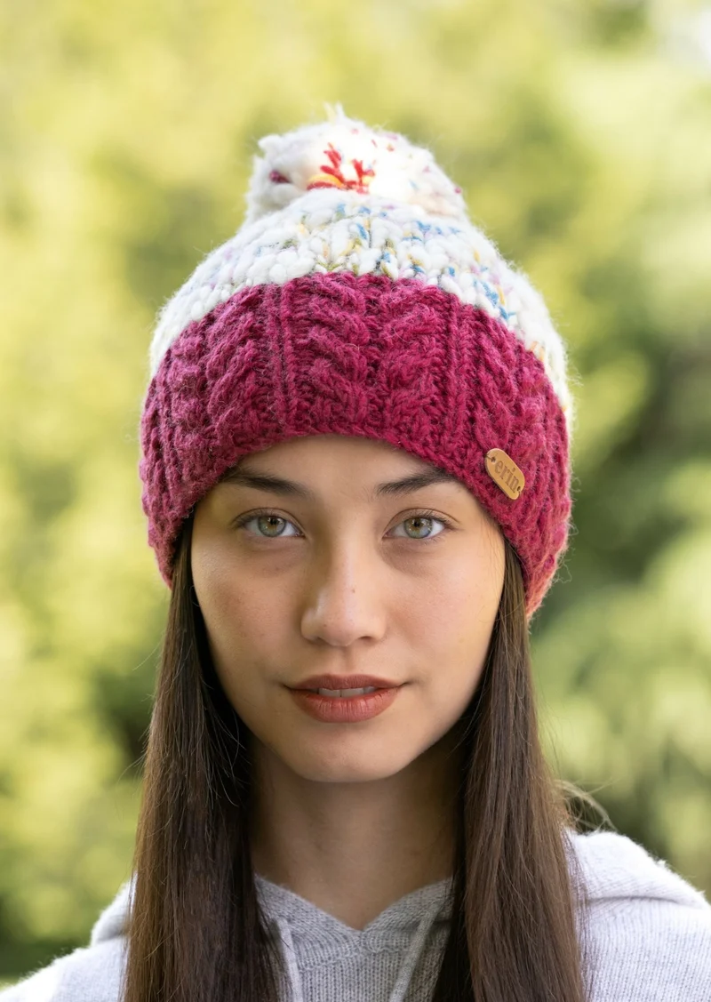 Erin Wool Bobble Flecked Burnt Red Hat