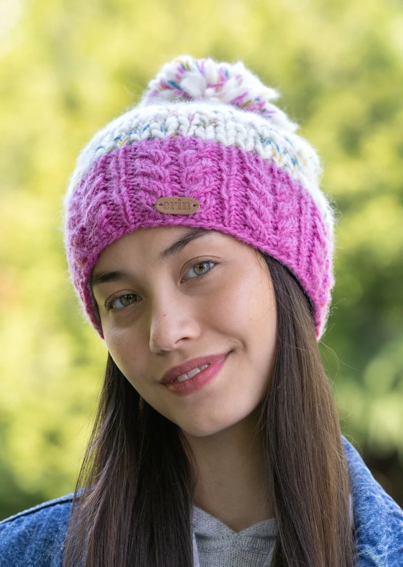 Erin Wool Bobble Flecked Pink Hat