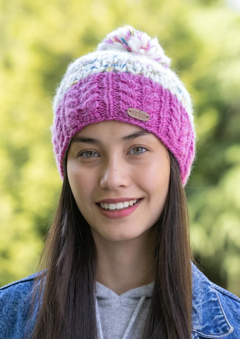 Erin Wool Bobble Flecked Pink Hat