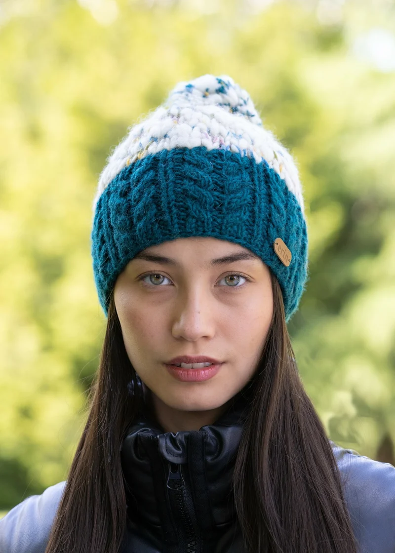 Erin Wool Bobble Flecked Teal Hat