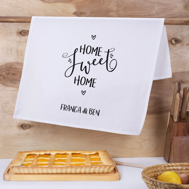 Geschirrtuch in weiß für Paare personalisiert mit Namen | Home Sweet Home