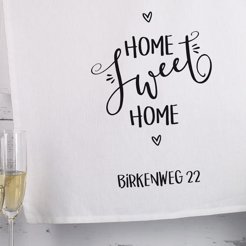 Geschirrtuch in weiß für Paare personalisiert mit Namen | Home Sweet Home