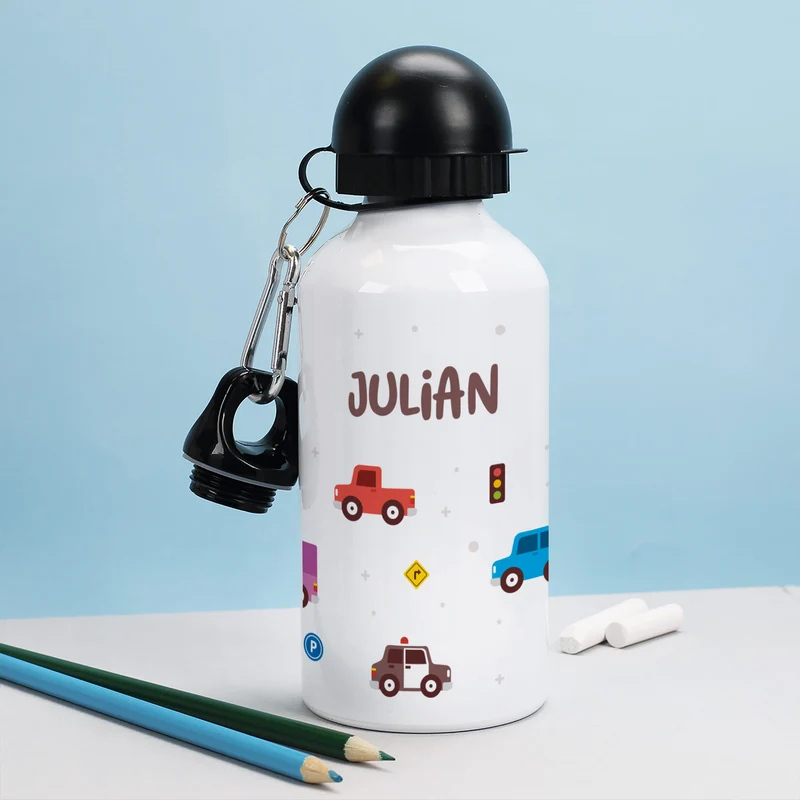 Personalisierte Trinkflasche für kleine Autofans aus Metall | 500ml