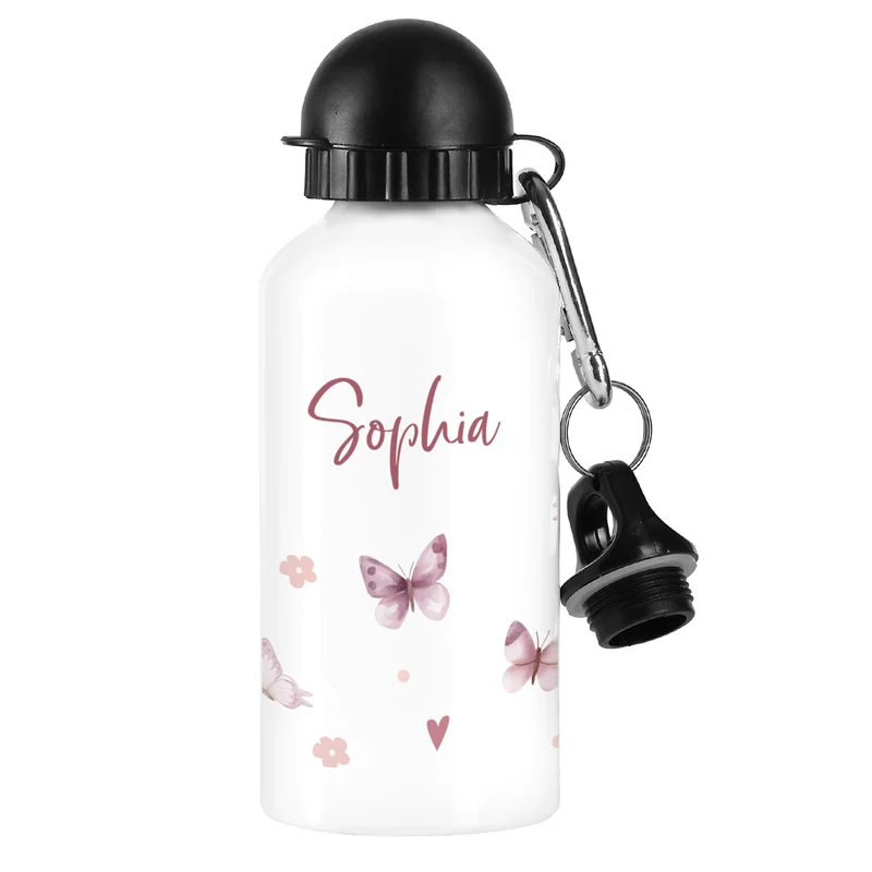 Personalisierte Trinkflasche für Mädchen mit Schmetterlings-Motiv | Für Schule & Kindergarten