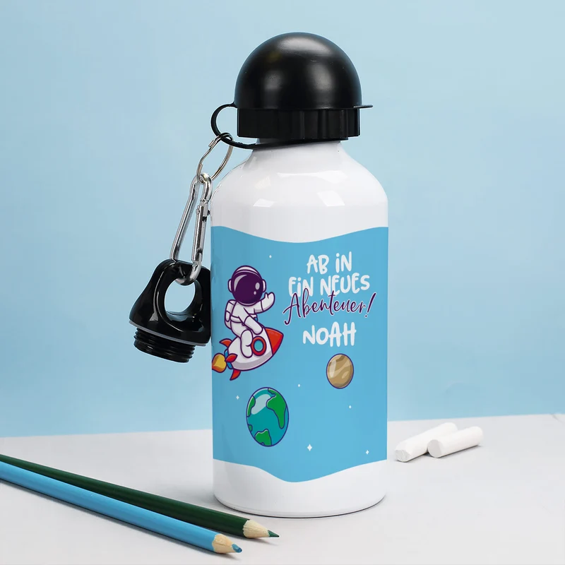 Trinkflasche zur Einschulung für Jungen mit Astronaut-Motiv | Personalisiert mit Name | 500ml