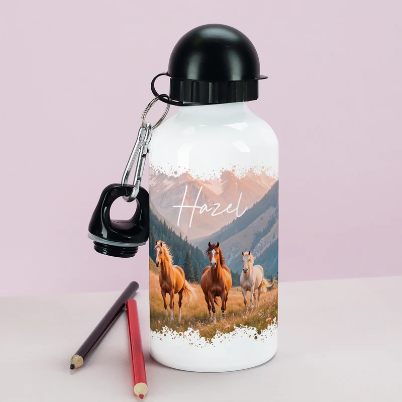 Trinkflasche für Mädchen mit Pferde-Motiv | Personalisiert mit Name | 500ml