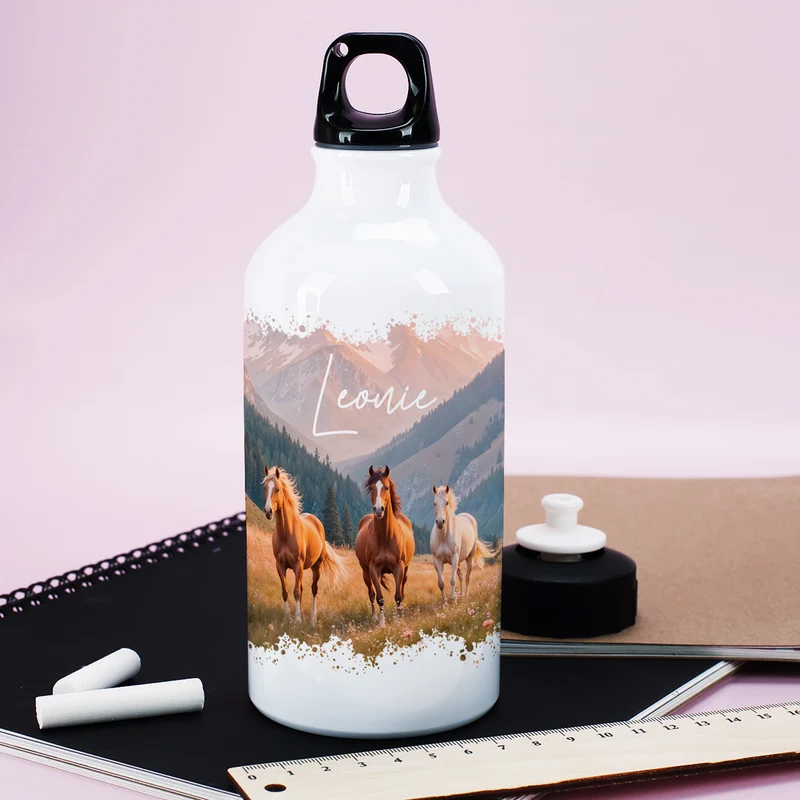 Trinkflasche für Mädchen mit Pferde-Motiv | Personalisiert mit Name | 500ml