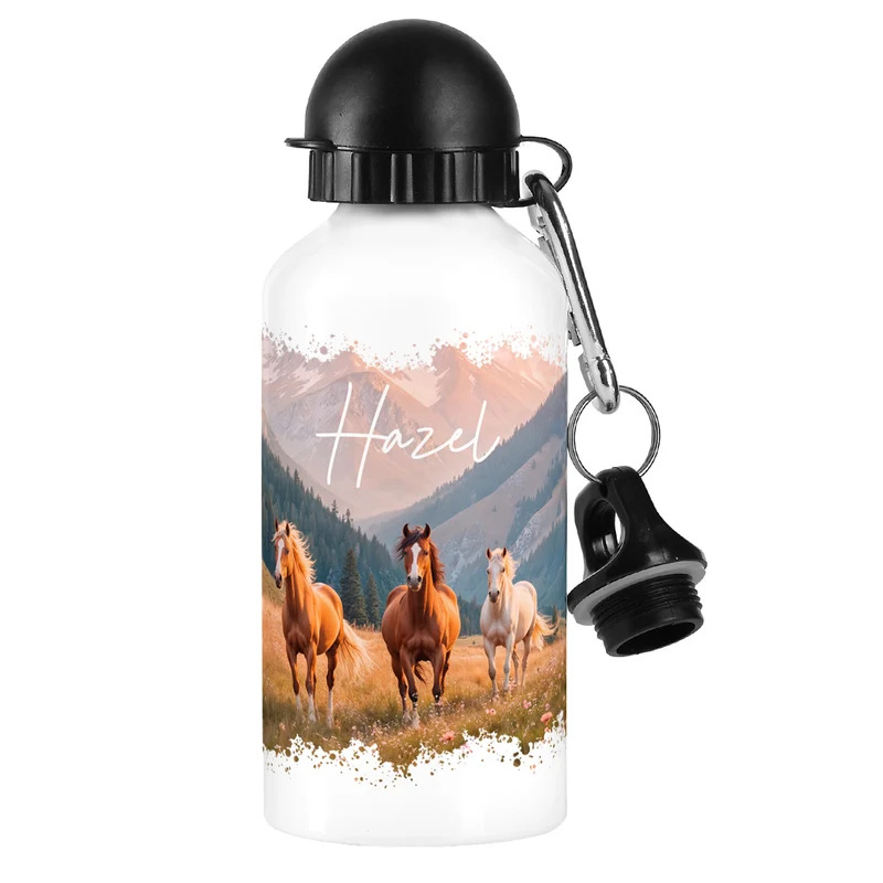 Trinkflasche für Mädchen mit Pferde-Motiv | Personalisiert mit Name | 500ml