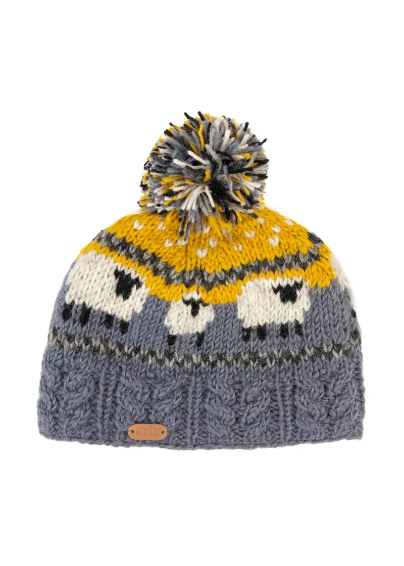 Erin Aran Sheep Bobble Hat Yellow and Blue