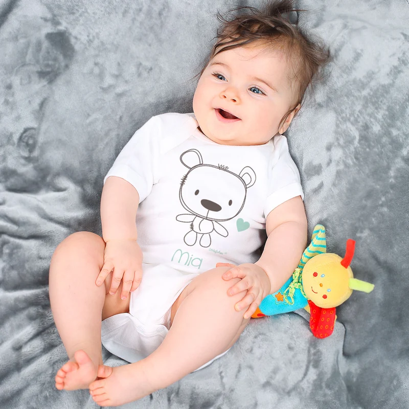 Babybody in weiß mit Teddybär und Wunschname