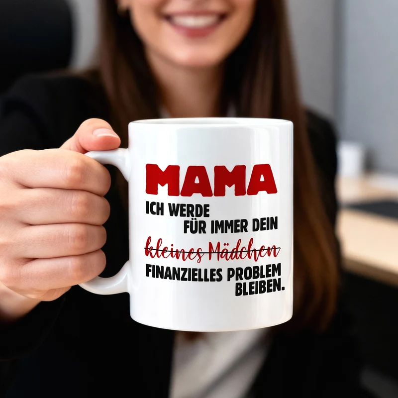 Lustige Tasse für Mama 'Kleines Mädchen - finanzielles Problem' | Geschenk zum Muttertag & Geburtstag