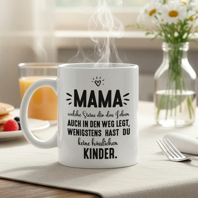 Lustige Tasse 'Mama - wenigstens keine hässlichen Kinder' für Mütter zum Muttertag & Geburtstag