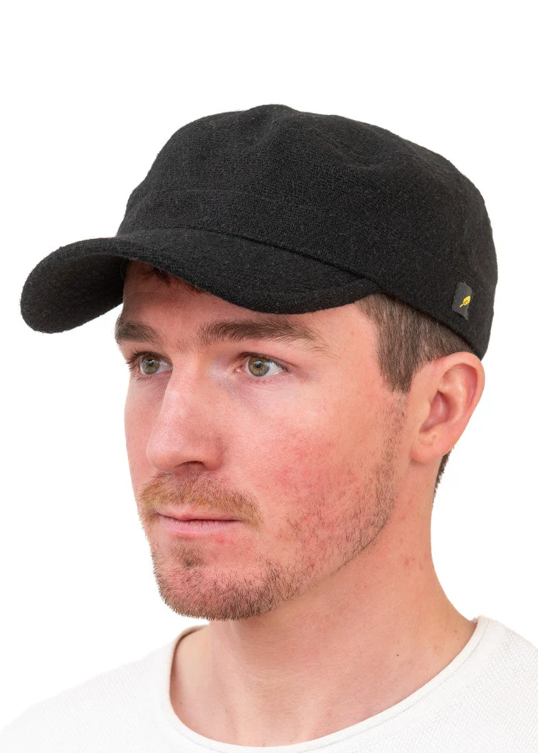 Black Cadet Cap | Donegal Tweed Military Style Cap