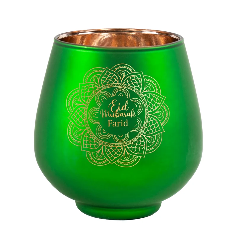 Personalisiertes Windlicht zu Ramadan mit graviertem Mandala-Motiv | Rot oder Grün