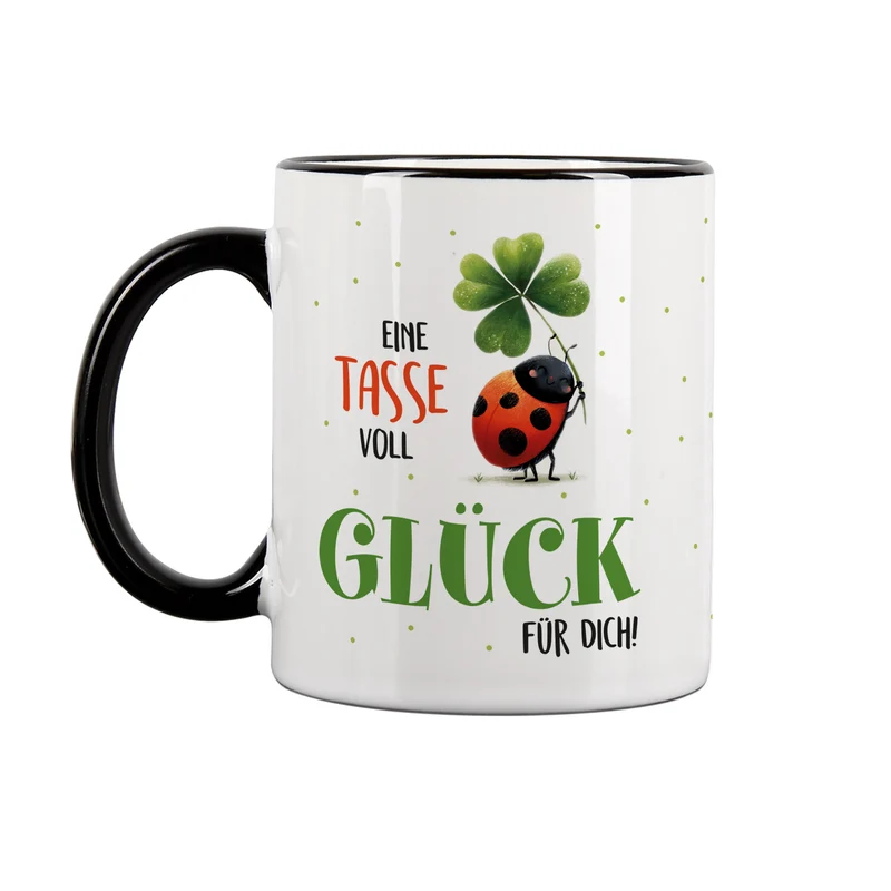 Eine Tasse voll Glück | Glückstasse aus Keramik mit schwarzem Rand & Henkel