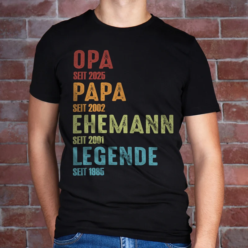T-Shirt für Männer personalisierbar mit Jahreszahlen | Opa, Papa, Ehemann, Legende