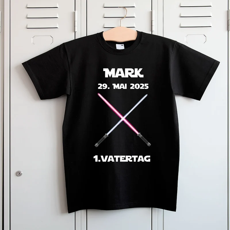 T-Shirt für Papas zum Vatertag o. Geburtstag mit Lichtschwert Motiv | Personalisiert | Schwarz