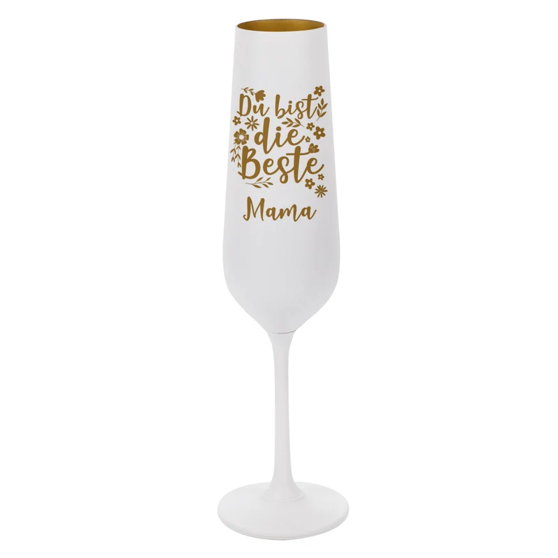 Edles Sektglas graviert mit Namen für Mama oder beste Freundin | Weiß-Gold | Du bist die Beste