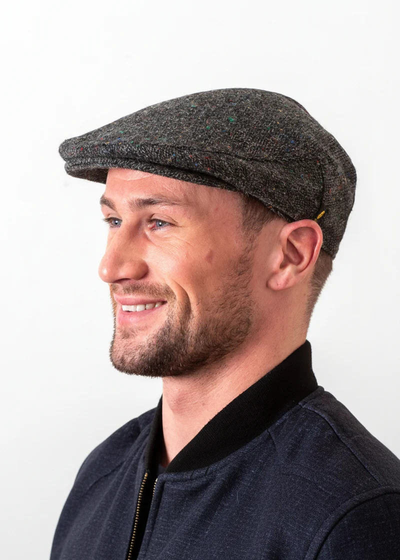 Charcoal Donegal Tweed Cap - Handcrafted Irish Flat Cap