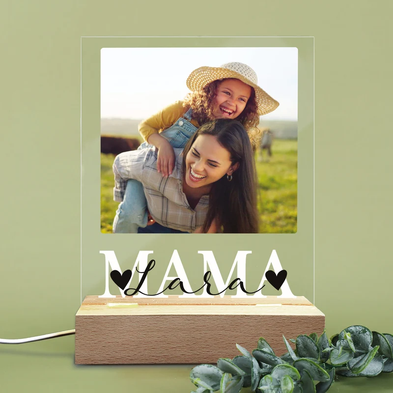 Personalisierte LED-Lampe zum Muttertag mit Foto & Wunschtext | Mama-Motiv