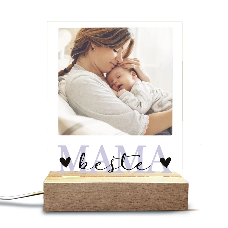 Personalisierte LED-Lampe zum Muttertag mit Foto & Wunschtext | Mama-Motiv