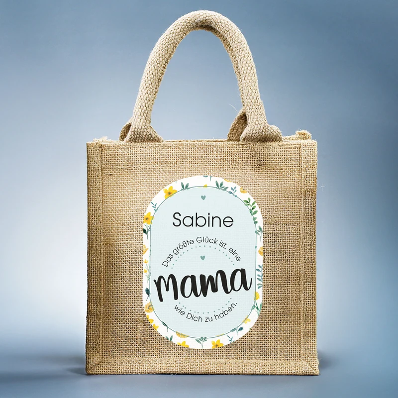 Geschenktüte aus Jute zum Muttertag | Name personalisierbar | Blumen-Motiv
