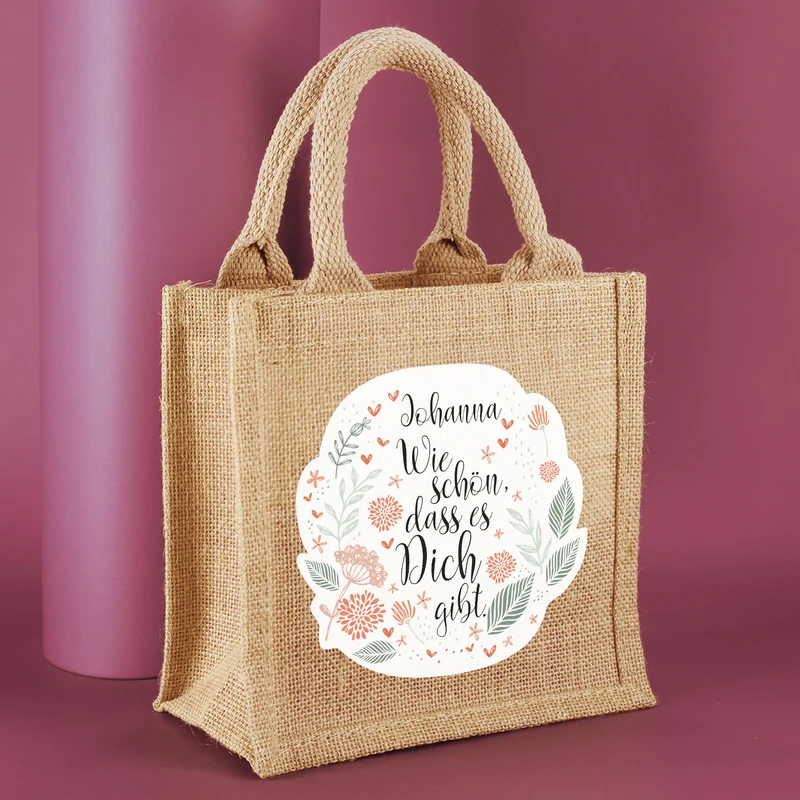 Geschenktasche aus Jute personalisierbar mit Name | Wie schön, dass es dich gibt
