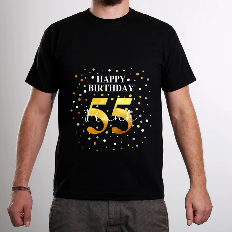 Geburtstags T-Shirt mit Konfetti-Design - personalisiert mit Name & Jahreszahl | Herren | Schwarz