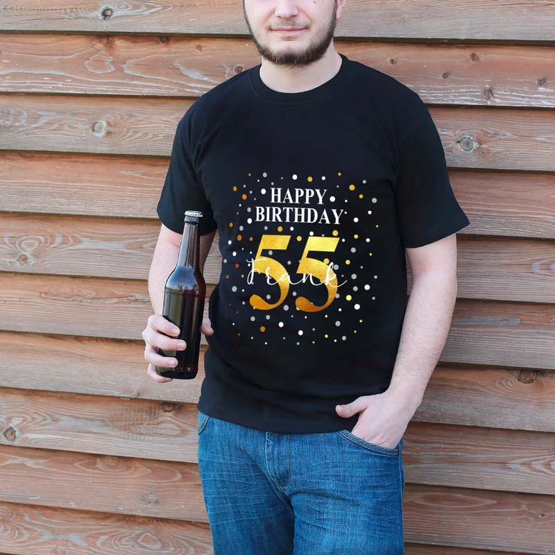 Geburtstags T-Shirt mit Konfetti-Design - personalisiert mit Name & Jahreszahl | Herren | Schwarz