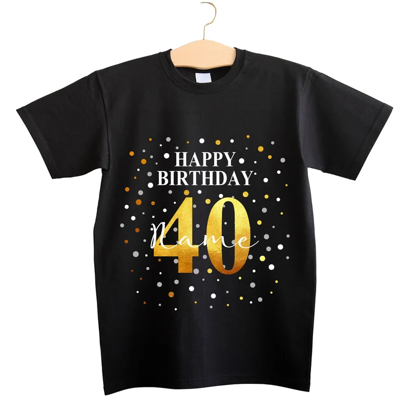 Geburtstags T-Shirt mit Konfetti-Design - personalisiert mit Name & Jahreszahl | Herren | Schwarz