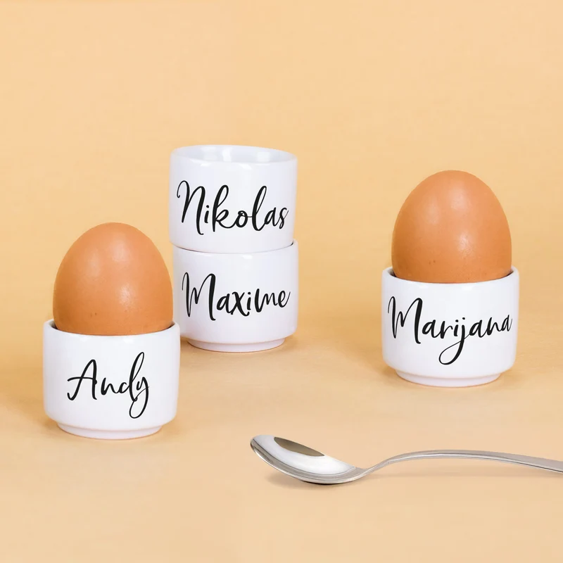 Personalisierbarer Eierbecher mit Namen bedruckt | Keramik | Weiß