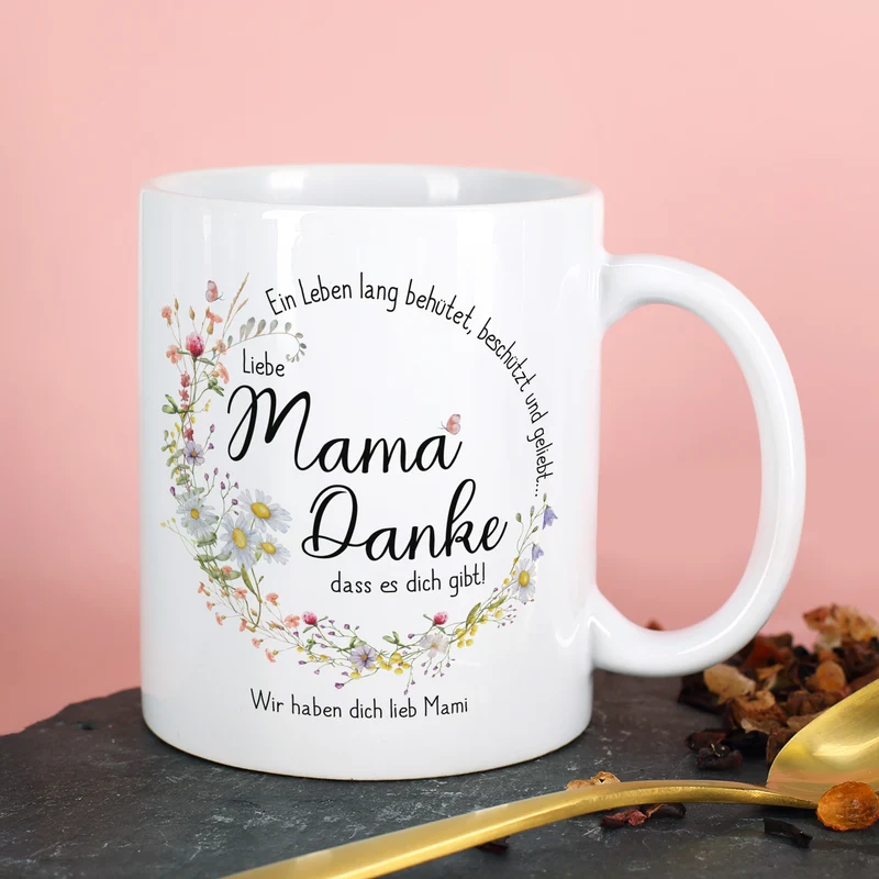 Personalisierte Tasse für Mama zum Muttertag o. Geburtstag | Wiesenblumen