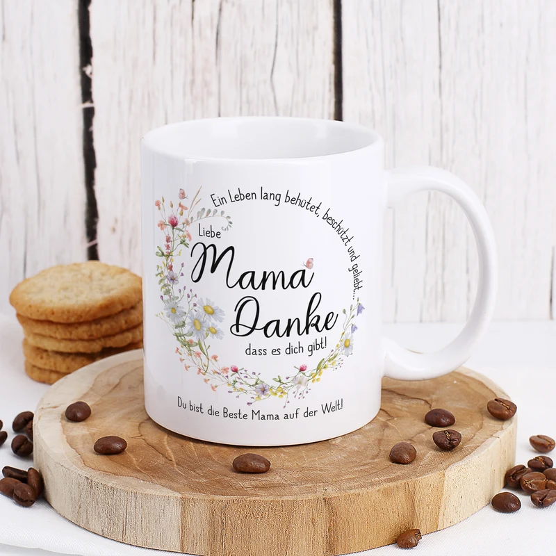 Personalisierte Tasse für Mama zum Muttertag o. Geburtstag | Wiesenblumen