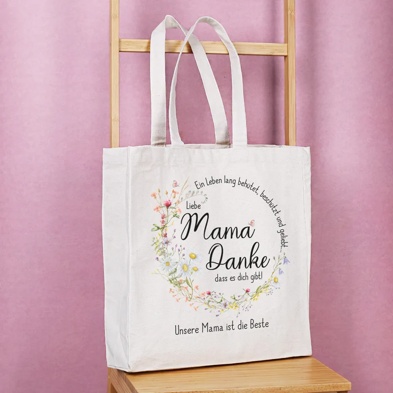 Einkaufstasche für Mama zum Muttertag & Geburtstag mit Wunschtext | Wiesenblumen