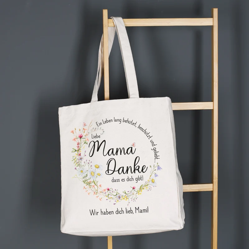 Einkaufstasche für Mama zum Muttertag & Geburtstag mit Wunschtext | Wiesenblumen