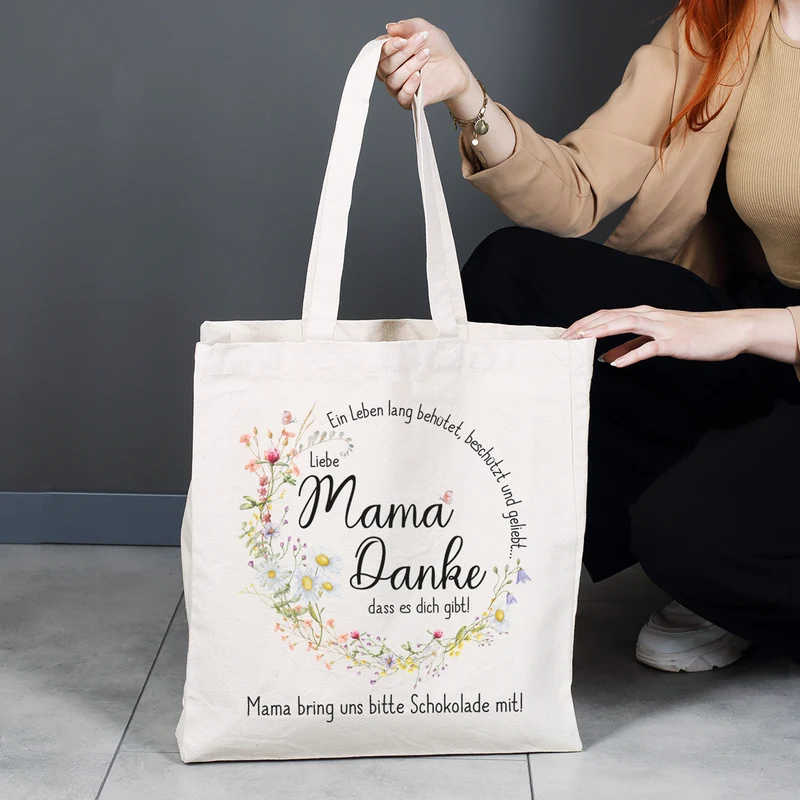 Einkaufstasche für Mama zum Muttertag & Geburtstag mit Wunschtext | Wiesenblumen