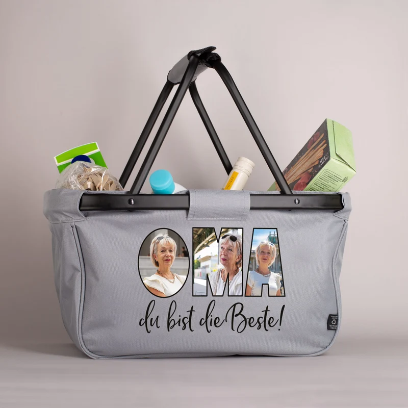 Einkaufskorb für Oma mit eigenen Fotos personalisierbar "Oma du bist die Beste!"