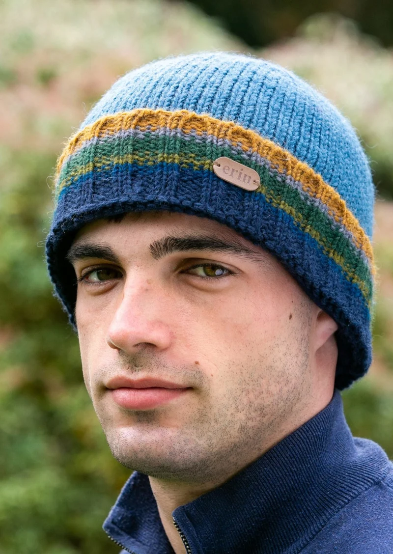 Erin Men's Rib Pullon Hat | Blue Yellow