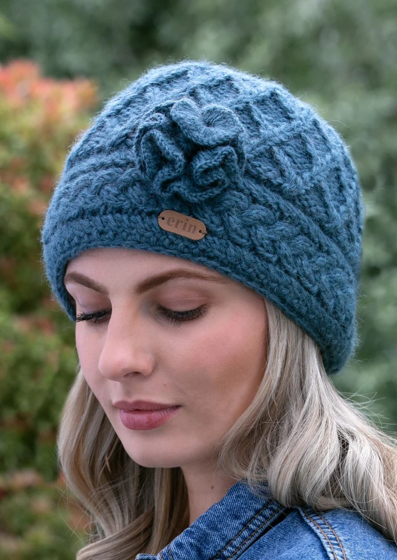 Erin Aran Trellis Flower Hat | Denim