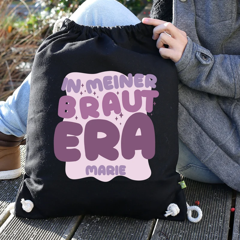 JGA Baumwoll-Rucksack mit Wunschname für die Braut-to-be | Schwarz & Natur