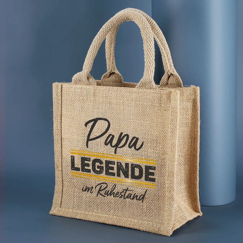 Personalisierte Geschenktasche aus Jute „Legende in Rente“ mit Wunschname
