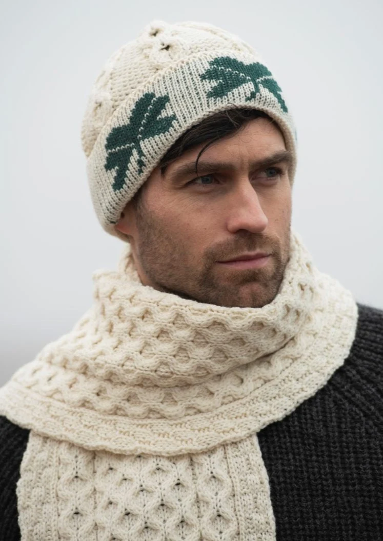 Irish Shamrock Cable Knit Hat – 100% Merino Wool
