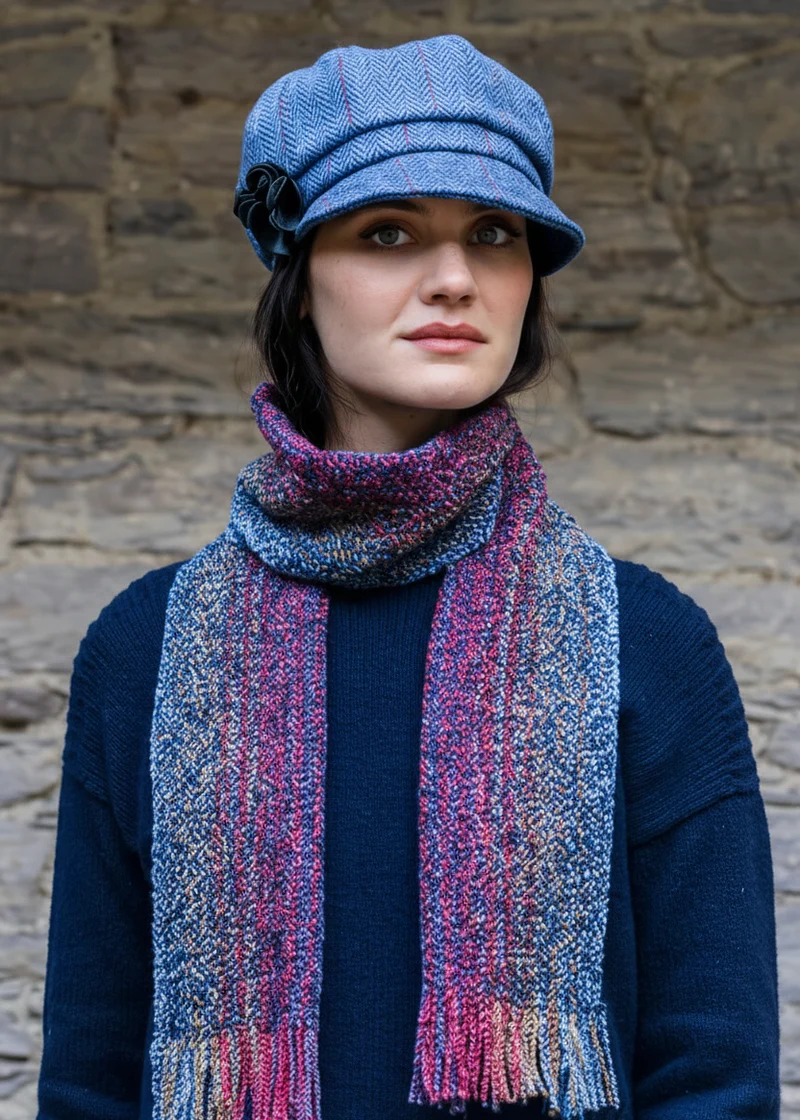 Mucros Blue Herringbone Newsboy Cap | Premium Wool Flat Cap