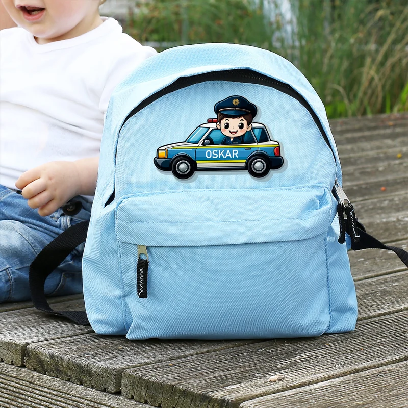 Kinderrucksack mit Polizeiauto-Motiv und Namen personalisierbar für Jungen